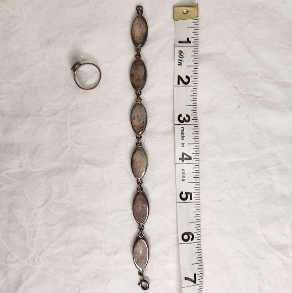 Vintage Silver Abalone Bracelet Ring Set - Picture 13 of 14